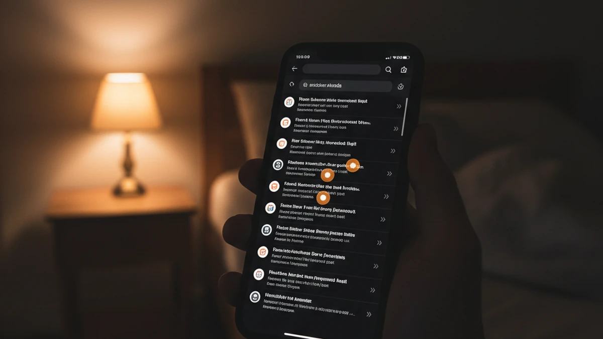 Gmail inbox displayed in a true dark mode inside iPhone Safari at night