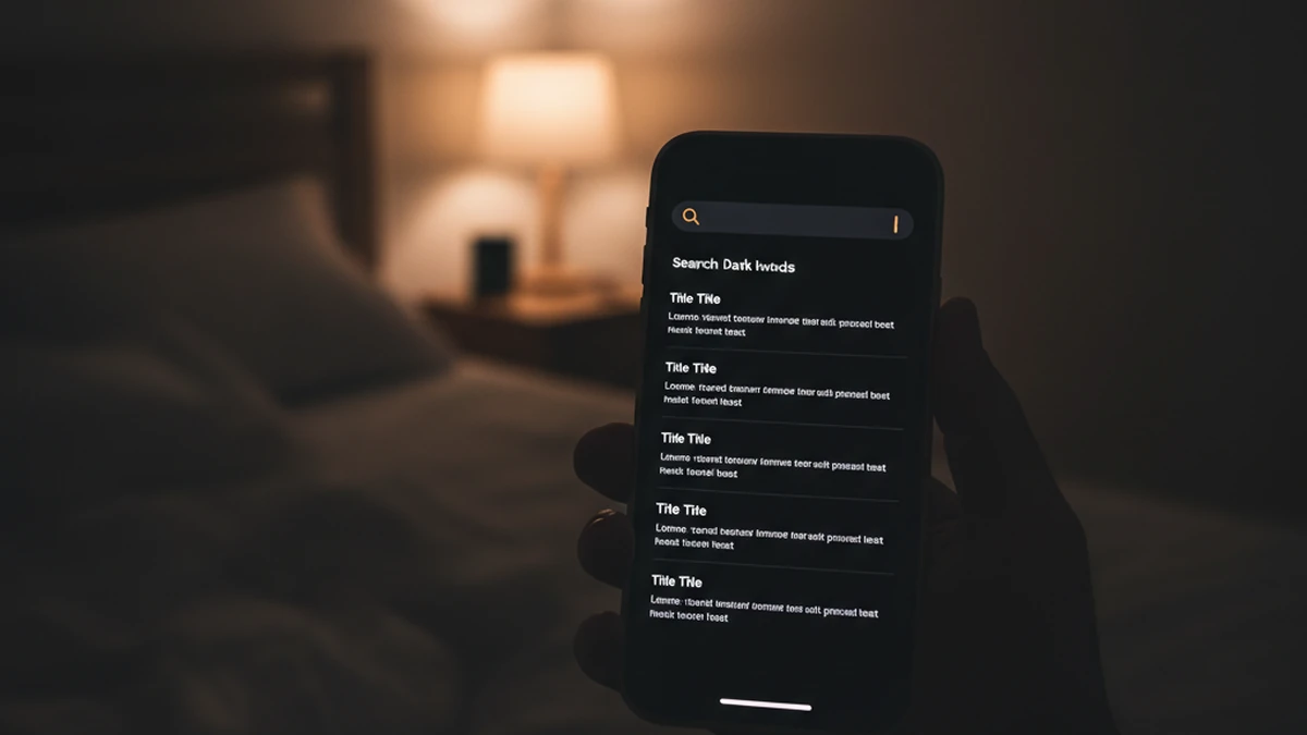 Google Search results displayed in a true dark mode inside iPhone Safari at night