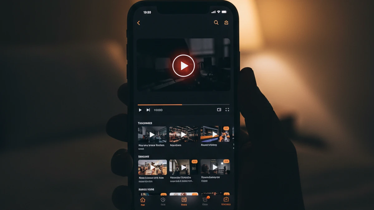 iPhone displaying YouTube in a true dark mode inside Safari at night, with thumbnails keeping their original colors