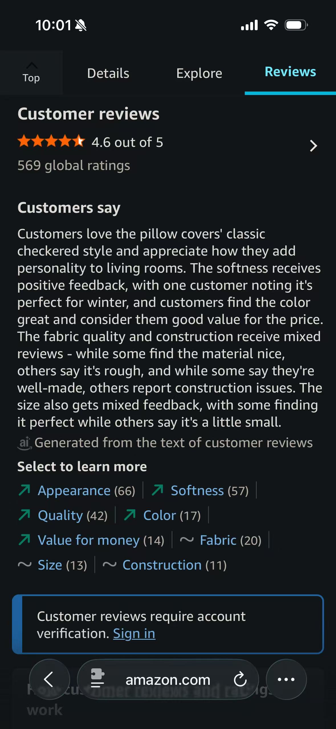 The same Customer reviews section after Amazon Light is adapted by a Safari dark mode extension