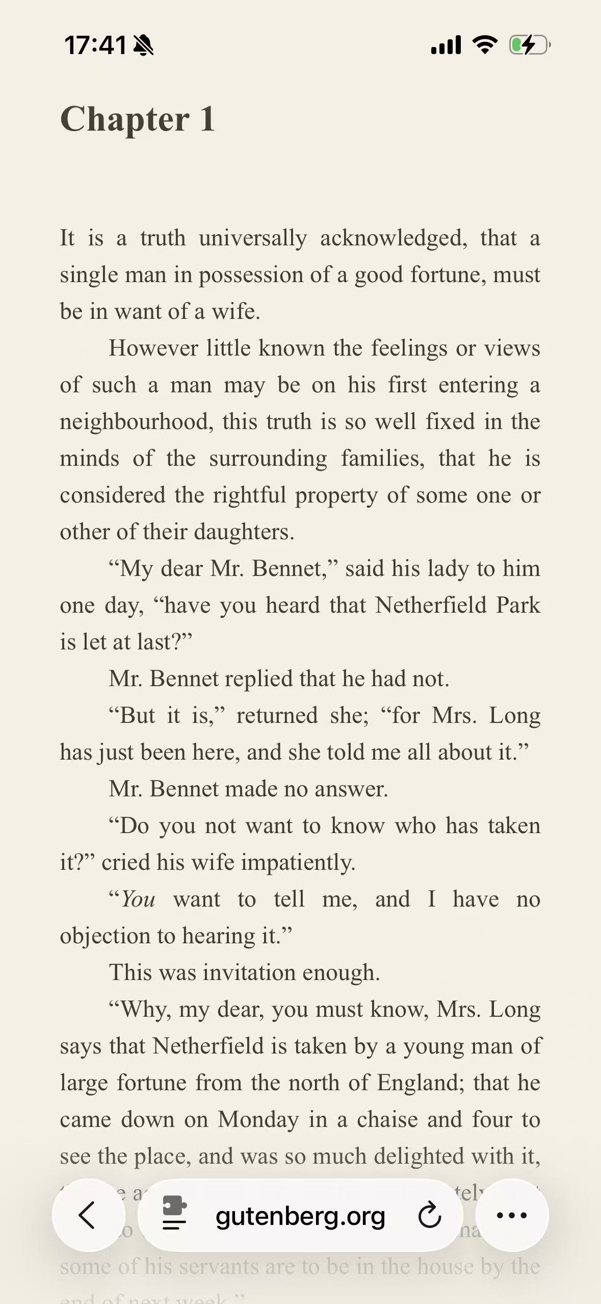 The same chapter and viewport adapted with the Sepia theme in Safari on iPhone