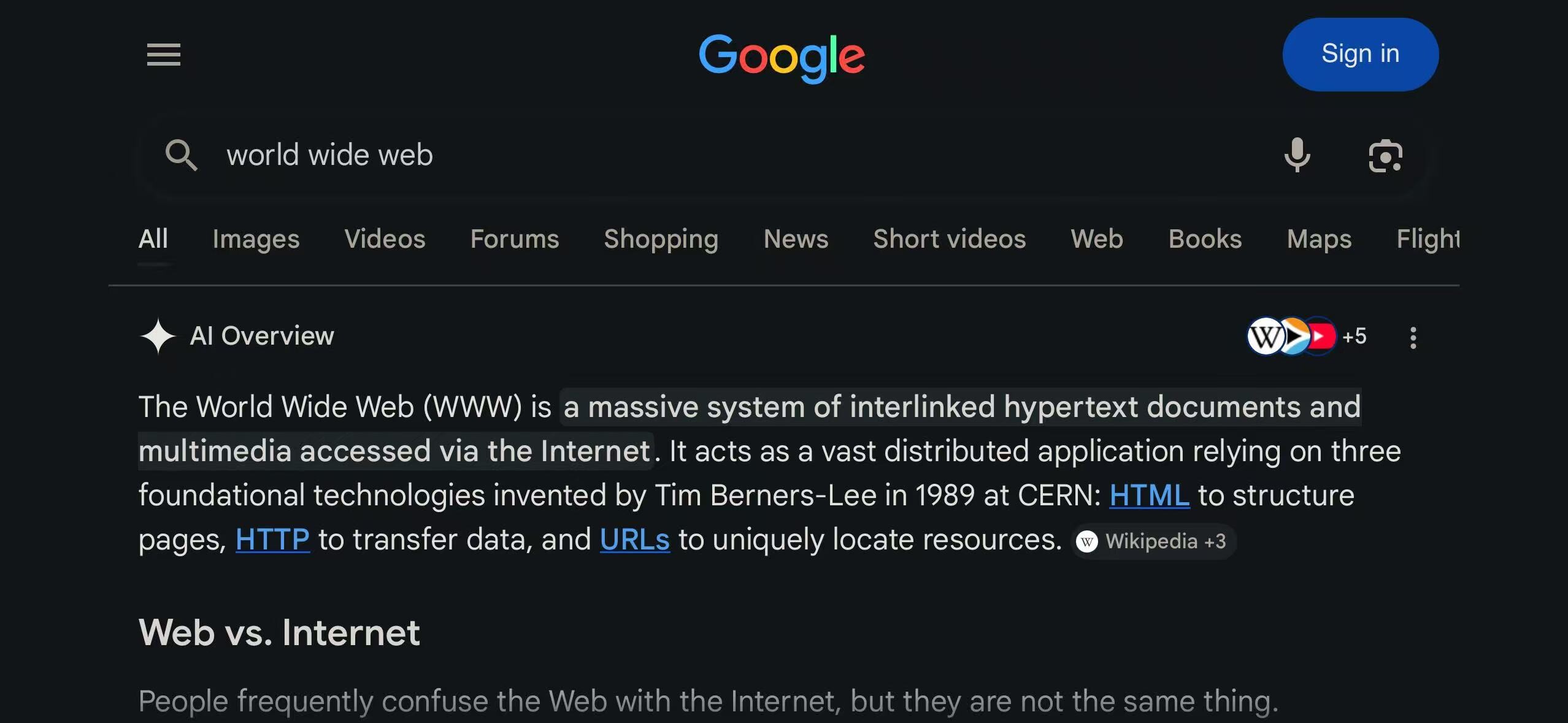 The same Google Search results after dark-mode rendering on iPhone